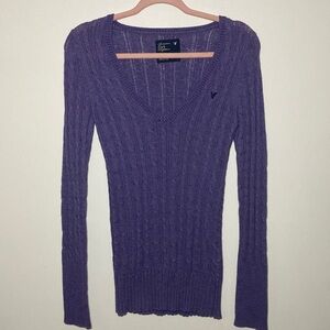 American Eagle Outfitters 2009 Purple V-Neck Y2K Cable Knit Sweater Medium